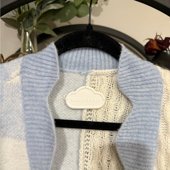 Patchwork Gingham Cardigan Blue and Cream Women's Cardigan - Picture 7 of 13